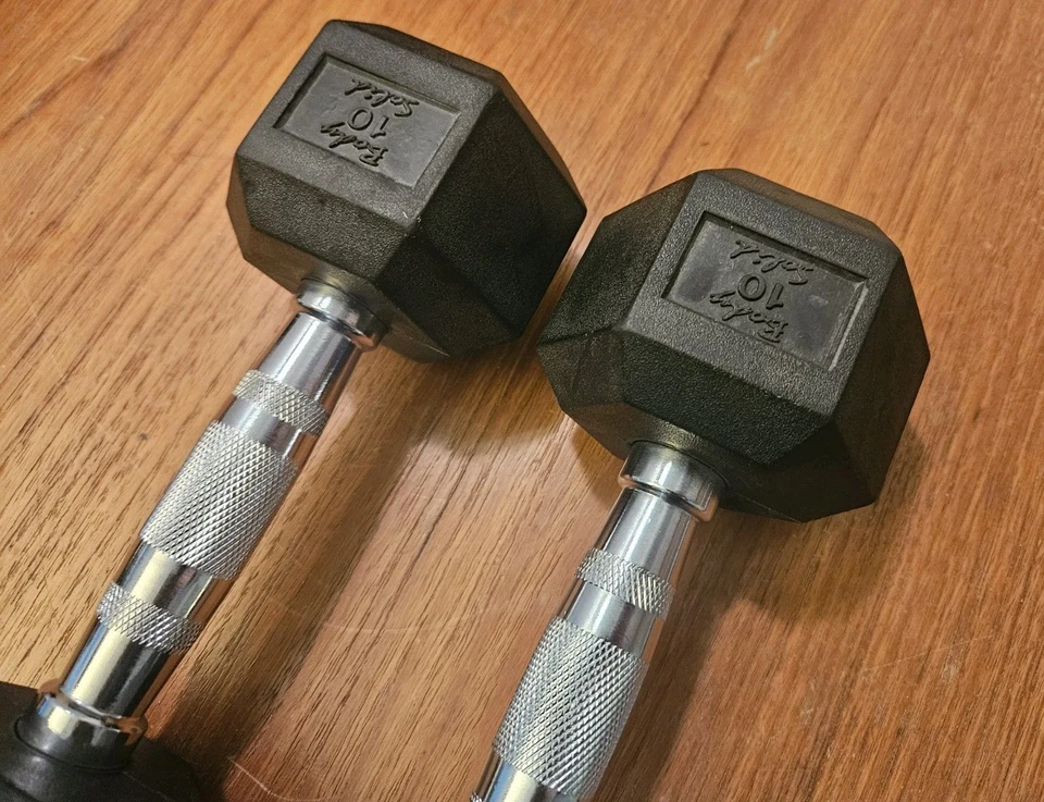 Par de mancuernas hexagonales de goma sólida de 10 lb pesas de mano 20 lb en total Foto 3 de 4