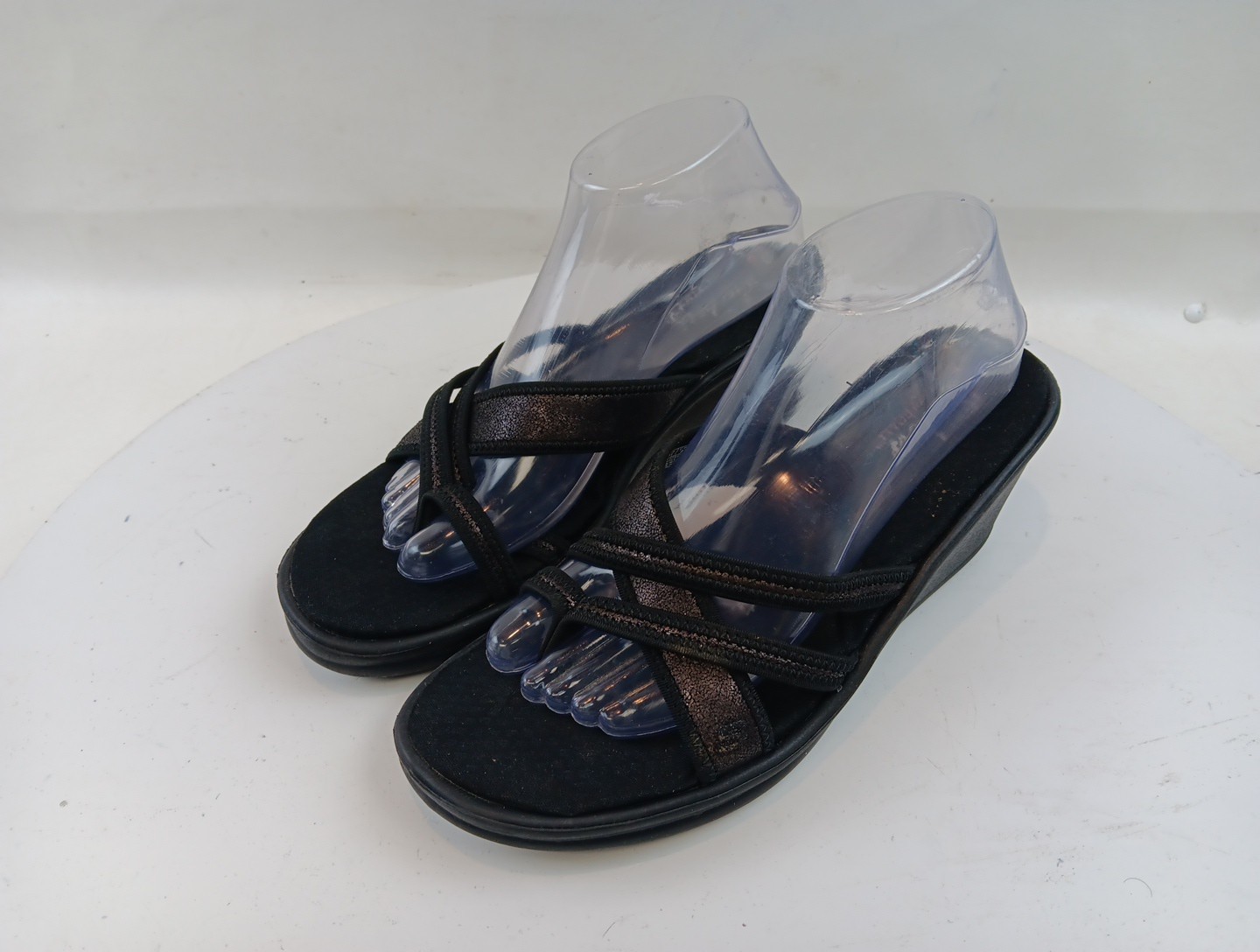 Skechers Cali Wedge Sandals Black Toe Post Size 11