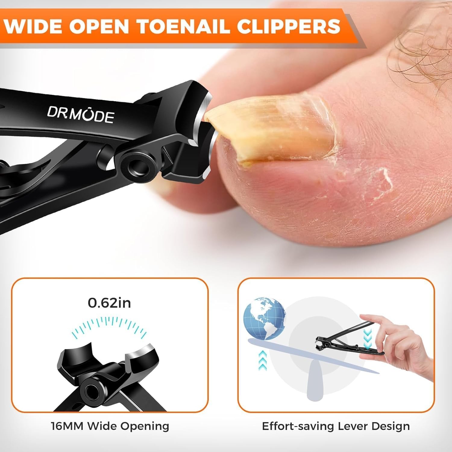 Toenail Clippers for Thick Nails Seniors, Angled Head Long Handled Black 
