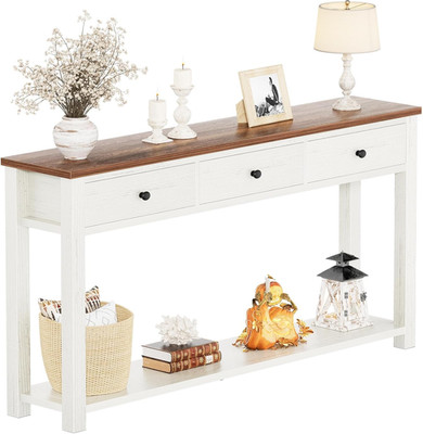 Farmhouse Console Table with 3 Drawers, 47 Inch Wood Sofa Table with Storage She