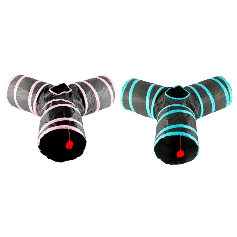 Collapsible Cat Tunnel Y-shape Toy with Cute Pendant Foldable Playtube