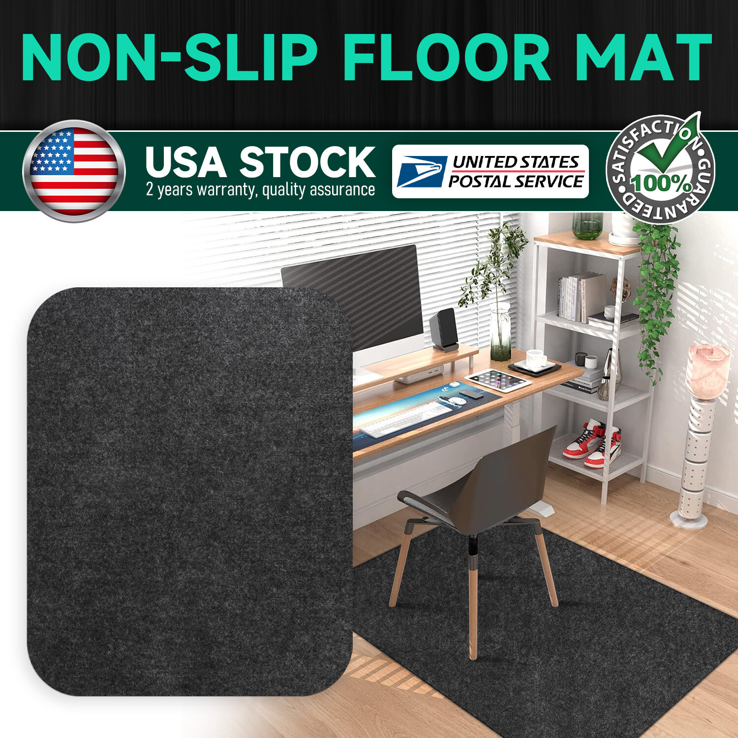 2.5MM Non-Slip Hardwood Floor Office Chair Mat for Home or Desk  