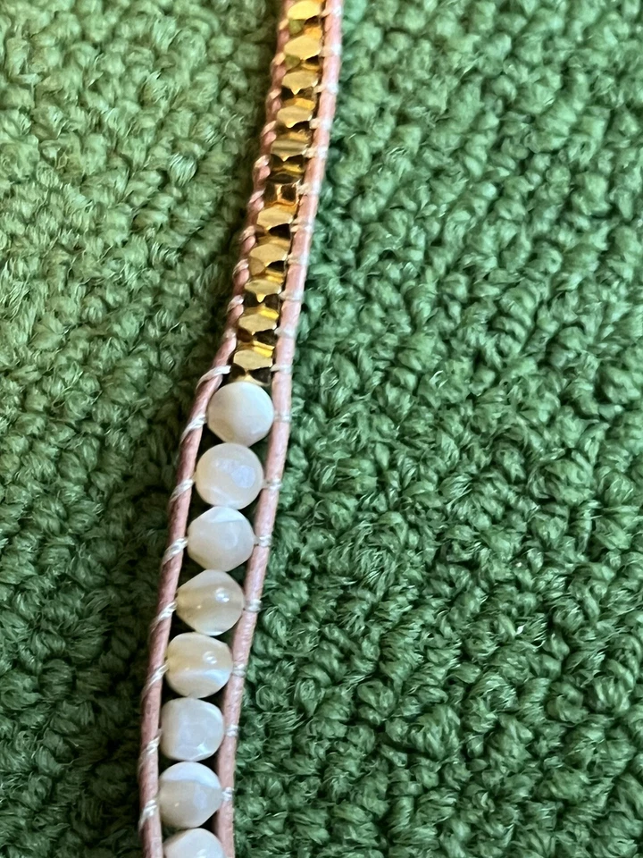 "Brazalete/Collar Hecho a Mano 36"" Ojo de Gato Cuarzo Cuentas Cuero Envolvente - Artesanal" Foto 3 de 4