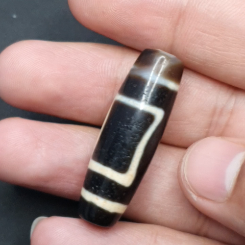 Amuleto Vintage Himalayano Cerchio e Modello Quadrato Dzi Agata Perline - Video 1 di 1