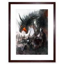Painting Fantasy Dragon Battle Medieval Warrior Framed Wall Art Print