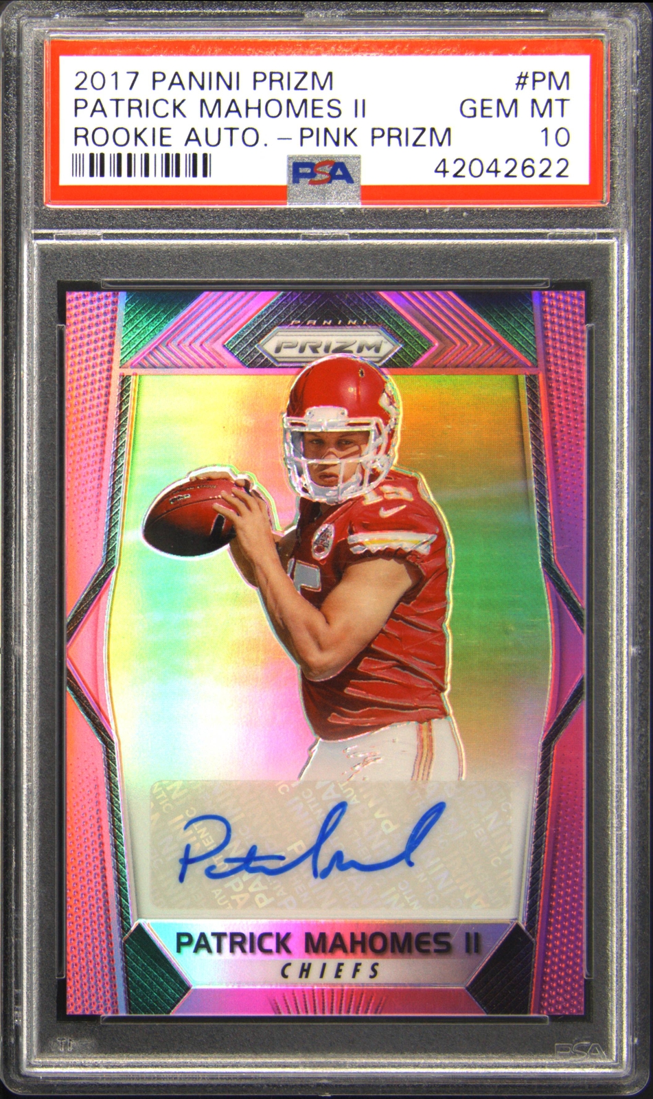 2017 Prizm Rookie Autographs #PM Patrick Mahomes II Pink Prizm Auto PSA 10