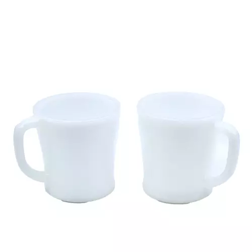 2 10oz Fire King Anchor Hocking Milk Glass D-Handle Coffee Mug Oven Proof