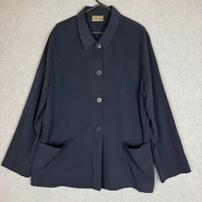 Vintage Perri Cutten Jacket Womens XL Navy Blue Button Up Collared Rayon Blend