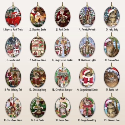 Maine Coon Cat Oval Glass Christmas Hanging Ornaments for X-mas Tree Decorations