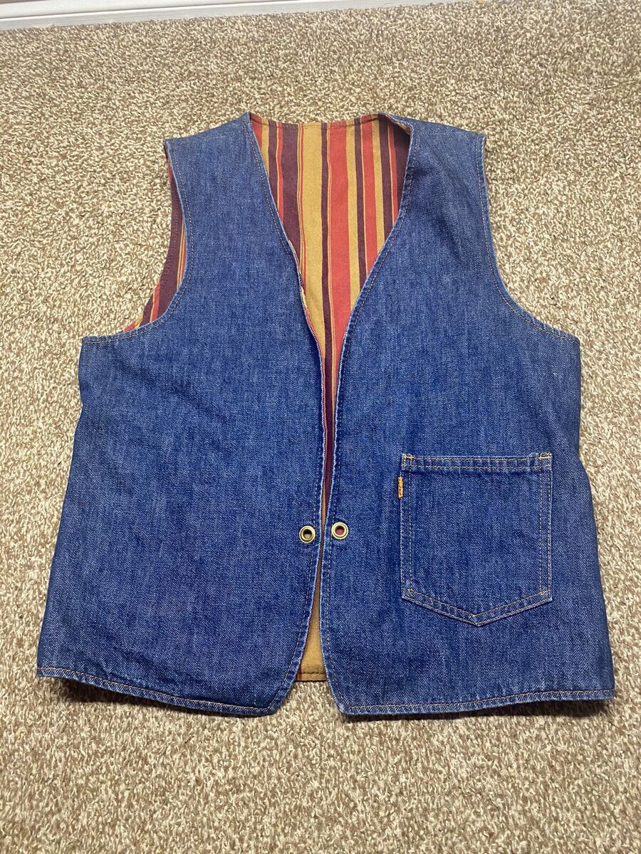 Vintage Levis Big E Reversible Denim & Striped Vest Hippy Vintage Levis Big E Reversible Denim & Striped Vest Hippy