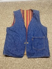 Vintage Levis Big E Reversible Denim  Striped Vest Hippy 70s Orange  White Tab