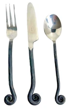 Wrought Iron BBQ Cutlery Set of 3 Camping HandForged Medival Spoon Fork Knife