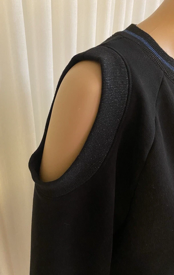 Cynthia Rowley Cold Shoulder Sweatshirt Dress Black Blue Accents Size L - Image 4 of 4
