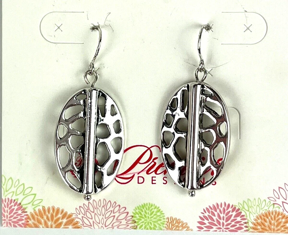 Premier Designs 银色 Del Monte 穿孔耳环 全新 带盒 尺寸 1 英寸 — 第 2/4 张图片