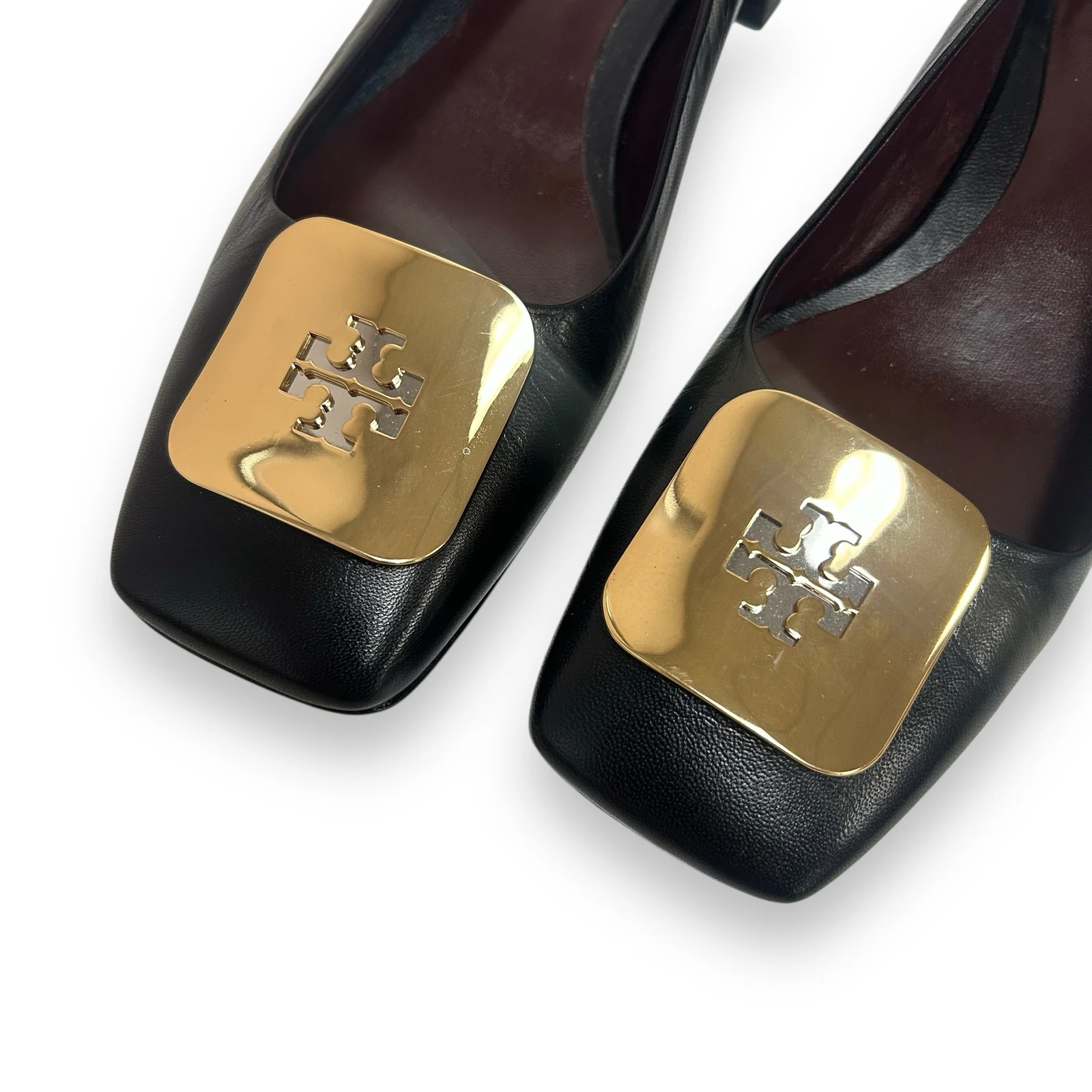 TORY BURCH GEORGIA DÉCOLLETÉ PUNTA QUADRATA IN PELLE NERE PERFETTE TAGLIA 8