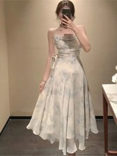 Summer Party Midi Elegant Dress Strap Sexy Design High Wasit Vintage Casual Dres