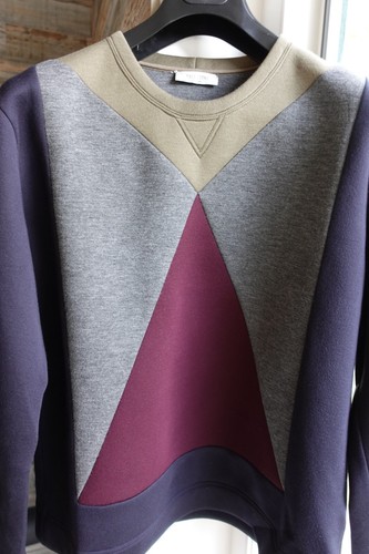 VALENTINO SWEATER L modal pullover neoprenic grey dark blue navy geometric - Picture 5 of 12