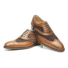 Handmade Two-tone Brown Suede  Leather Oxford Shoes for Men, Lace Up Shoes 7-17