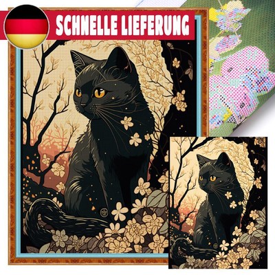 Full Embroidery Eco-cotton Thread 11CT Printed Black Cat Cross Stitch 40x55cm