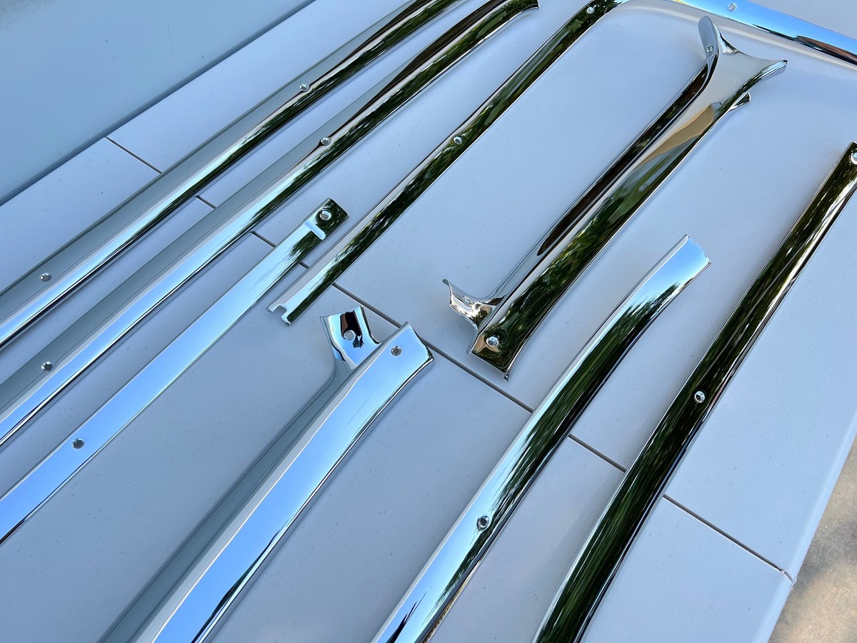 シボレーインパラ6364オリジナルヘッドライナーモールクロームハイドロ 1963-1964 CHEVY IMPALA INTERIOR HEADLINER TRIMS 8PC / CHROME [GM