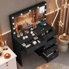 Vanity Table Set Makeup Dressing Desk With 11 LED Mirror 7 Drawers Christmas US