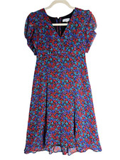 CALVIN KLEIN Womens Floral Print Dress V Neck Knee Length Fit Flare Size 6