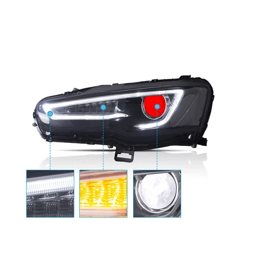Blackout Vland LED Headlights For 2008-2017 Mitsubishi Lancer EVO X W/Demon Eyes - Bild 5 von 12