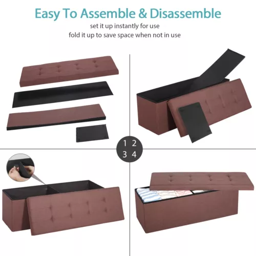 Folding Storage Ottoman Bench Foot Rest Foot Stool for Bedroom Entryway Indoor - Imagen 21 de 93