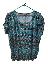 I.N. Studio Top Short Sleeve Stretch Elastic Trim Short Sleeve Womens Plus 1X