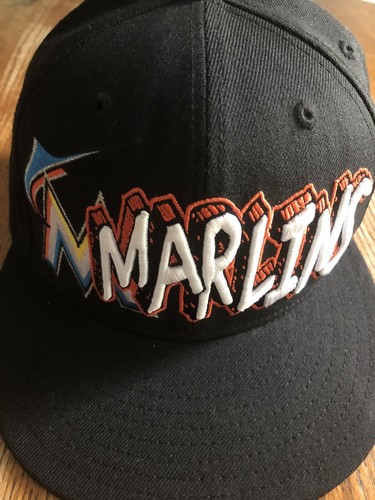 Gorra Florida Marlin New Era 59FIFTY MLB Sombrero 7 1/4 Negro Equipo Logotipo Bordado - Imagen 2 de 8