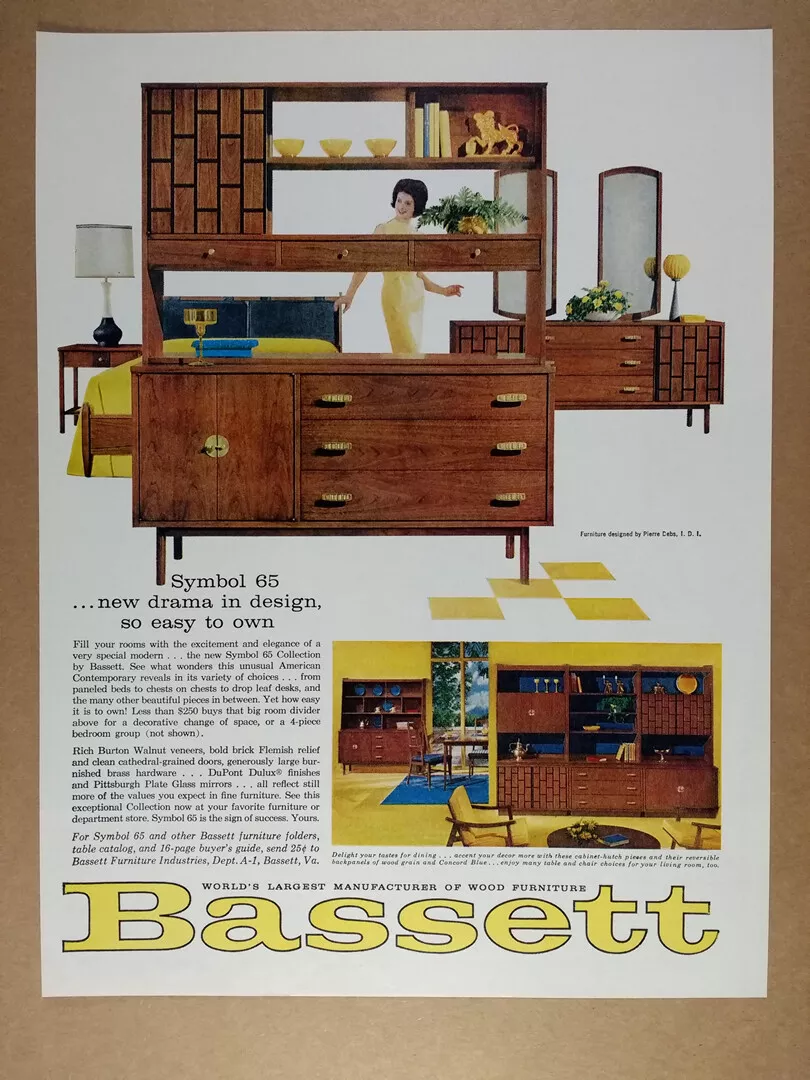 1963 Bassett Furniture Symbol 65 Collection vintage print Ad