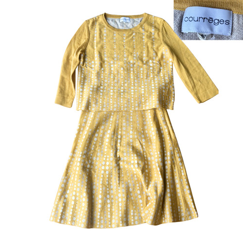 Courrèges Vintage 60s Revival dress Space Age Mod Yellow Dot Knit Skirt Suit