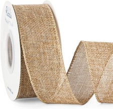 Burlap Wired Edge Ribbon,1-1/2 Inch x 10 Yard,Natural,Solid for Big