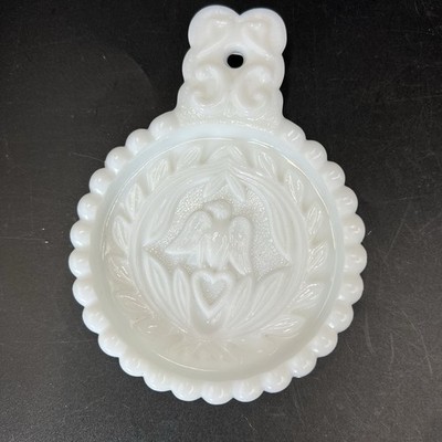 Vintage Imperial Glass Milk Glass Spoon Rest Eagle/Dove W/Heart Raised Center