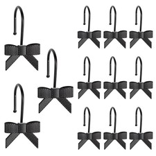 12 PCS Black Bow Rustproof Shower Curtain Hooks Decorative Accessory Ring