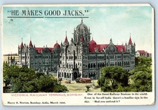 Mumbai India Postcard Victoria Railway Terminus Bombay 1906 Antique Posted