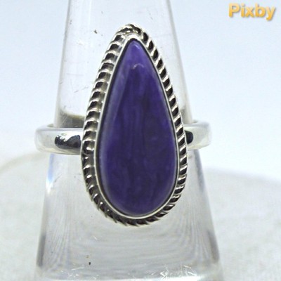 Natürlicher lila Charoit Kristall Sterlingsilber Ring Reiki Heilung Größe L US 6