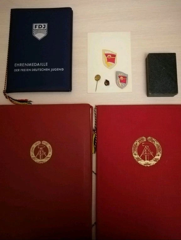 Raro Conjunto Completo Oficial Insignia Documentos de Honor Plata Alemania Komsomol RDA URSS RDA Foto 3 de 4