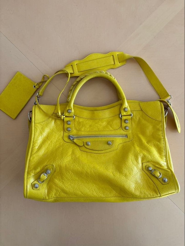 Balenciaga The City 2Way Leather Bag Lemon Yellow Shoulder Handbag Y2K Unused