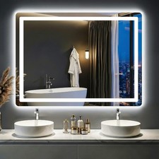 LED Bathroom Mirror W/ Lights Anti-Fog Dimmable Backlit Frontlit 3 Color Light
