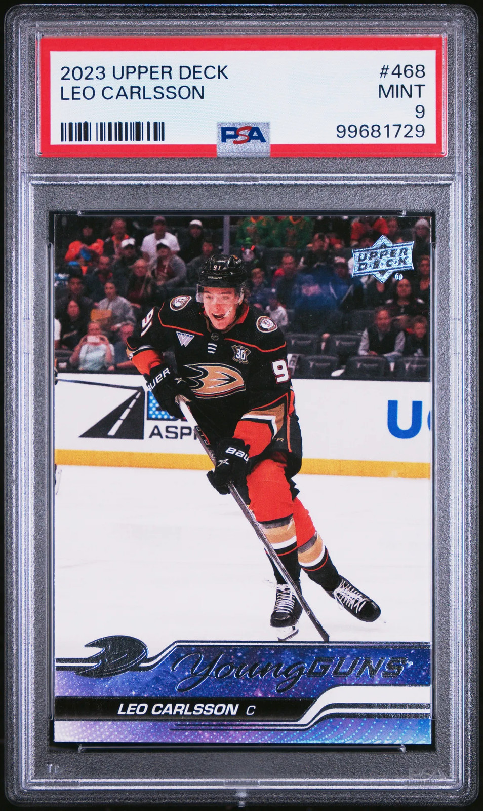 2023-24 Upper Deck Leo Carlsson #468 Young Guns Rookie PSA 9