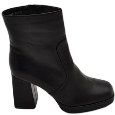 Tronchetto donna stivaletto nero punta quadrata tacco doppio 6 cm plateau zeppa 