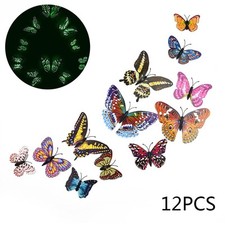 12Pcs - 3D/Luminous Butterfly Wall Stickers Double Layer Decals Home Art/ Decor