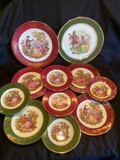 11 piatti Limoges Fragonard ~ rosso e verde 9,5” + 7,5” + 6,25” ottimi