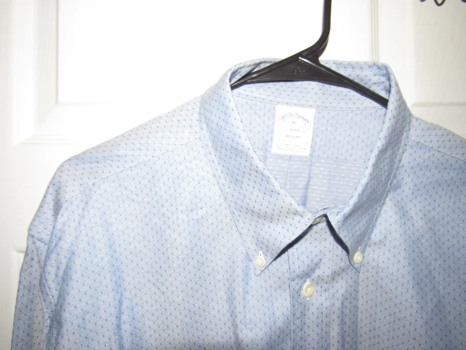 BROOKS BROTHERS Men's XL Button Up Shirt Blue Geometric REGENT No Iron Orig Polo - Image 4 of 4