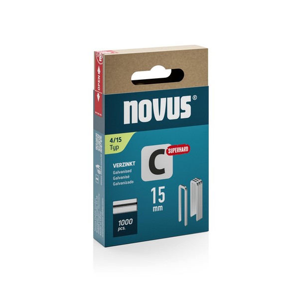 "Novus Tools Narrow Spine Staples 15 Mm \"Super Hard\", 1000 Staples Type 4/15, Sli"-image
