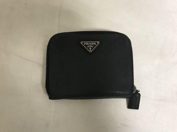 Prada Black Leather and Nylon Round Zip Wallet