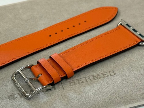 Hermes Apple Watch Band Skórzany pasek Pomarańczowy Double Tour 49mm 46mm 45mm 44mm - Zdjęcie 8 z 10