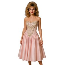 1980s ZUM ZUM Pink Strapless Beaded Sweetheart Prom Dress ILGWU USA small