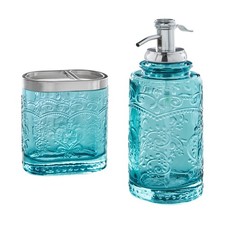 Teal 2 Piece Embossed Glass Bath Accessory Set Amelia